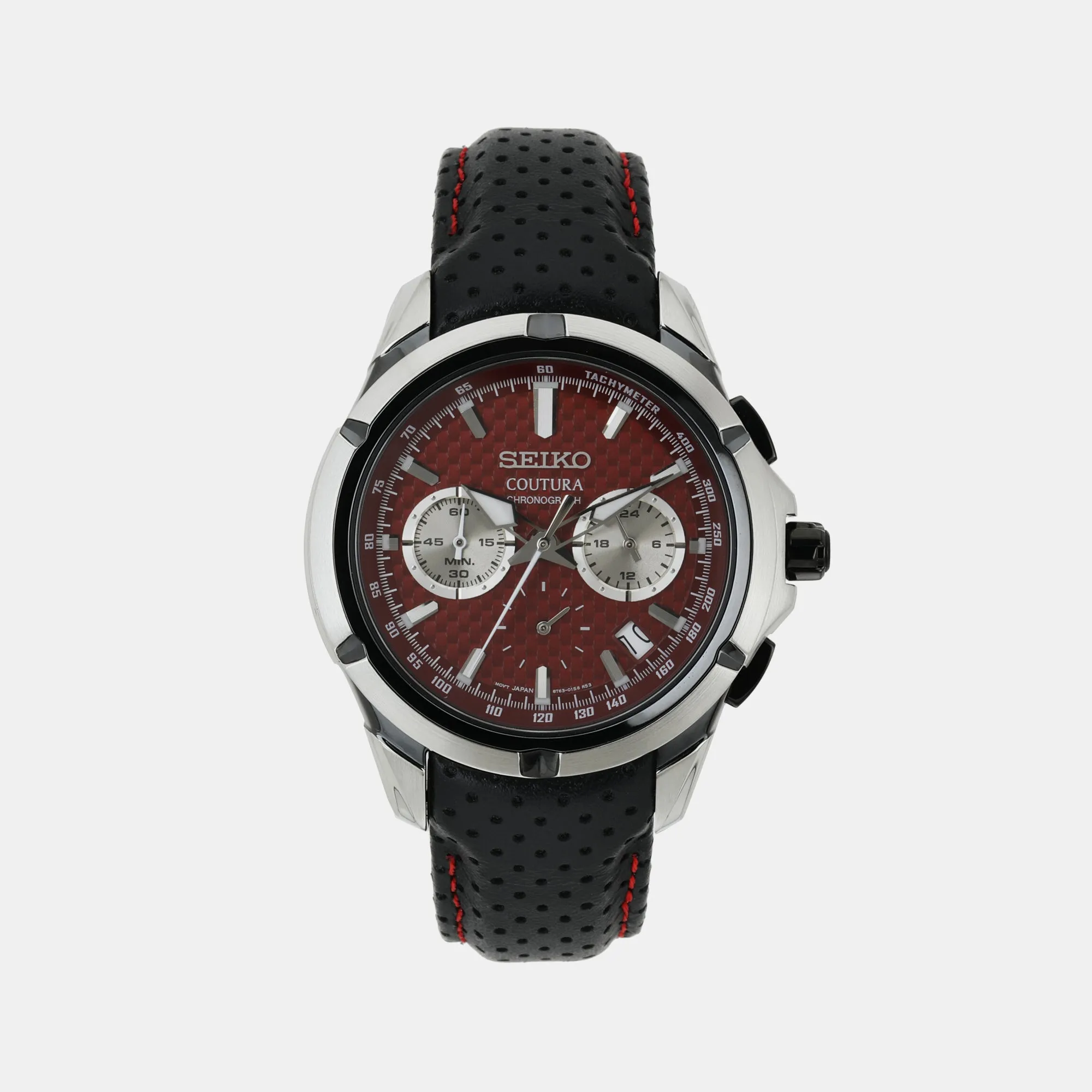Coutura Men Quartz Red Dial Chronograph Leather Watch SSB435P9