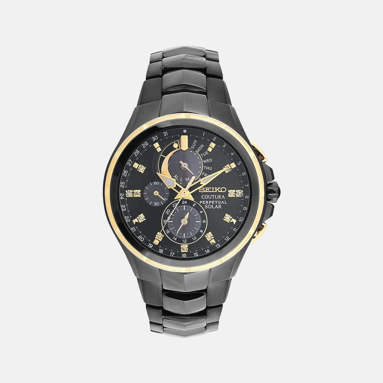 Coutura Men Solar Black Dial Chronograph Stainless Steel Watch SSC573P1