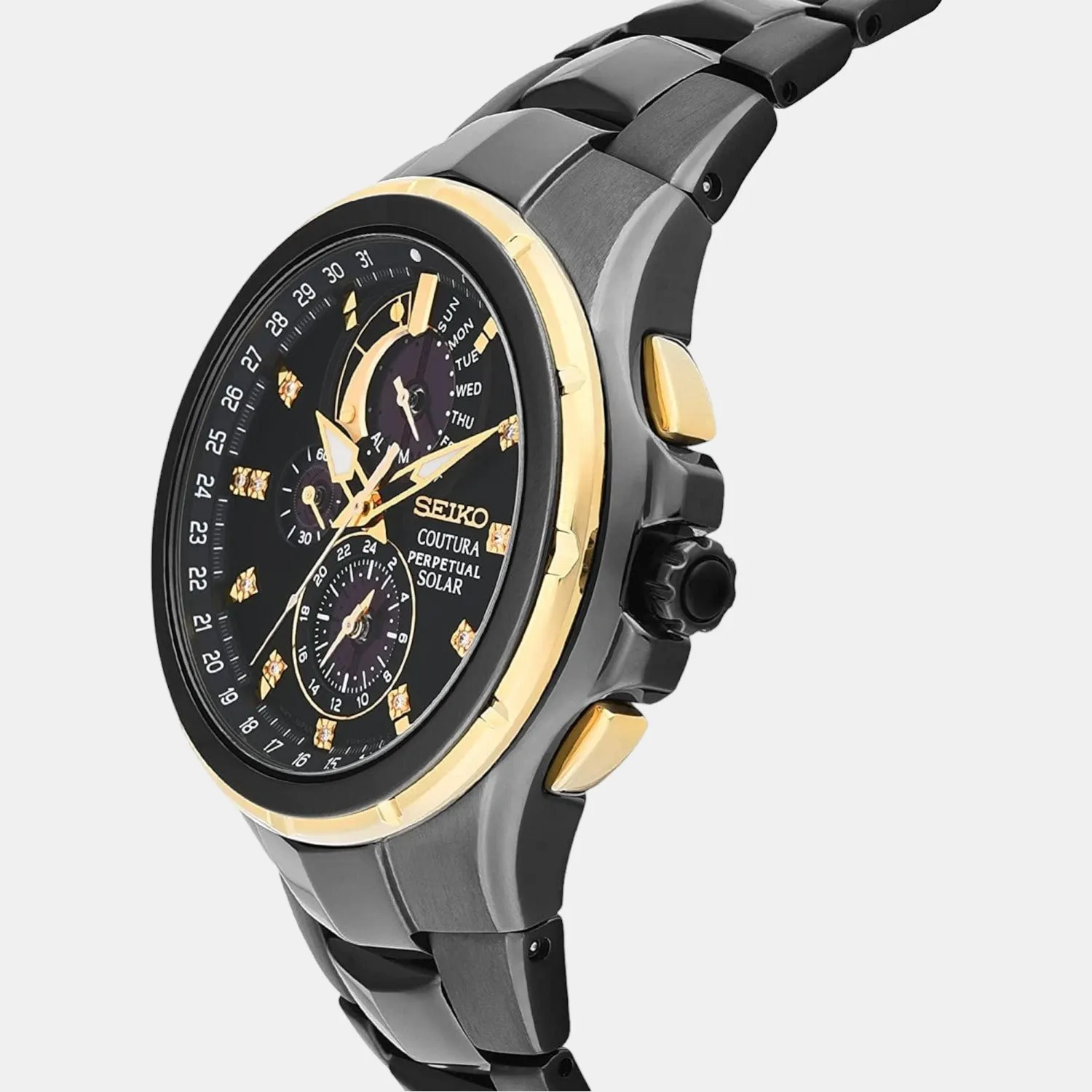 Coutura Men Solar Black Dial Chronograph Stainless Steel Watch SSC573P1