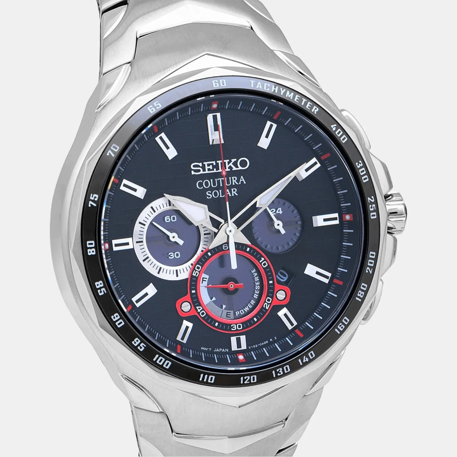 Coutura Men Solar Black Dial Chronograph Stainless Steel Watch SSC743P9