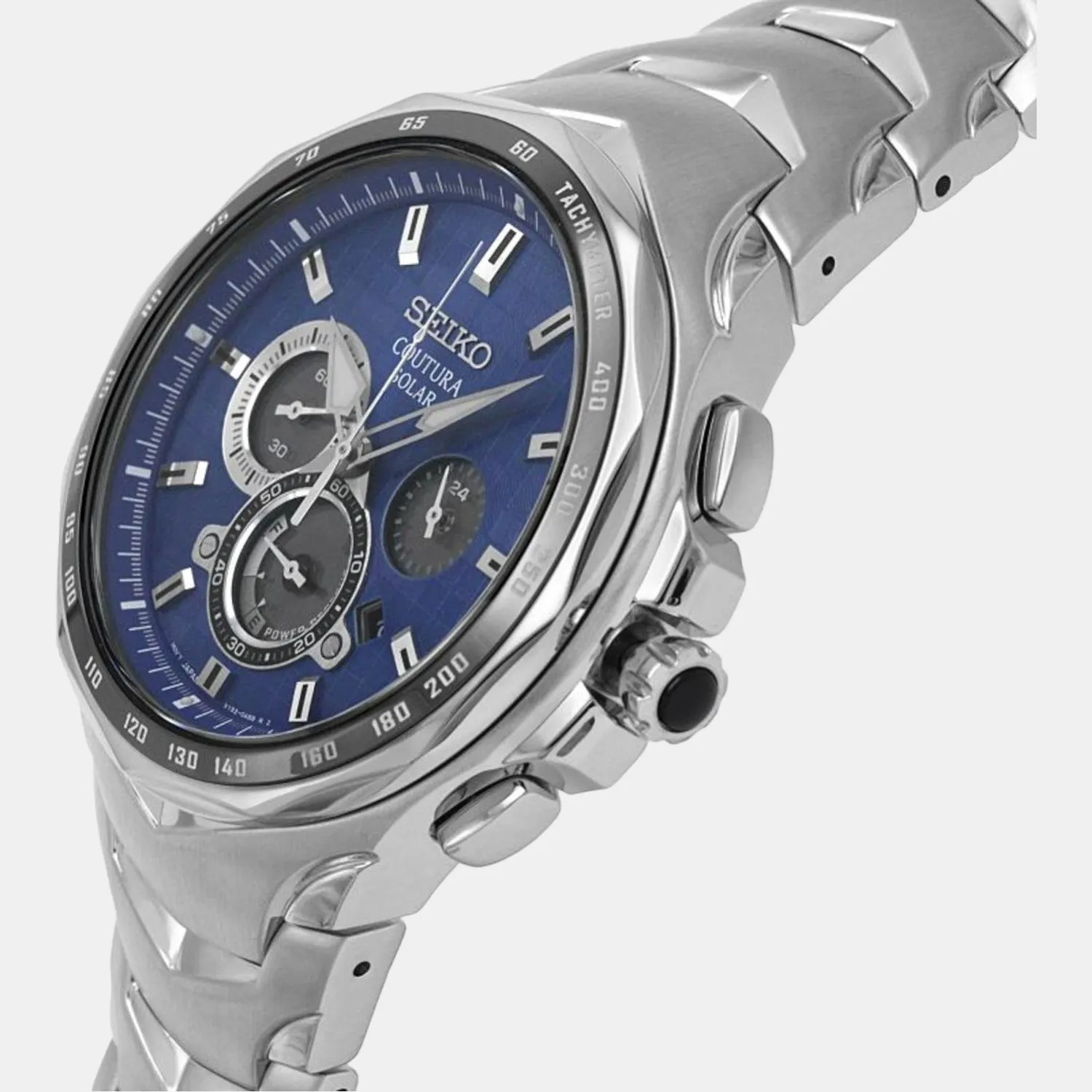 Coutura Men Solar Blue Dial Chronograph Stainless Steel Watch SSC749P1