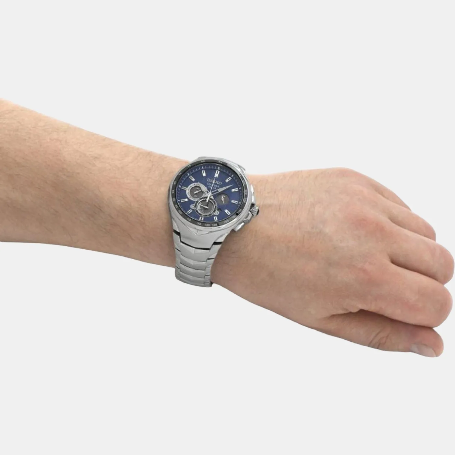 Coutura Men Solar Blue Dial Chronograph Stainless Steel Watch SSC749P1