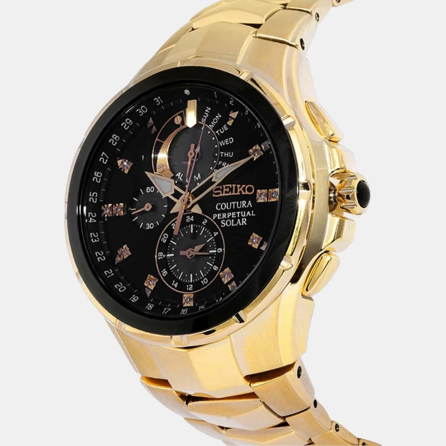 Coutura Perpetual Men Solar Black Dial Chronograph Stainless Steel Watch SSC572P1