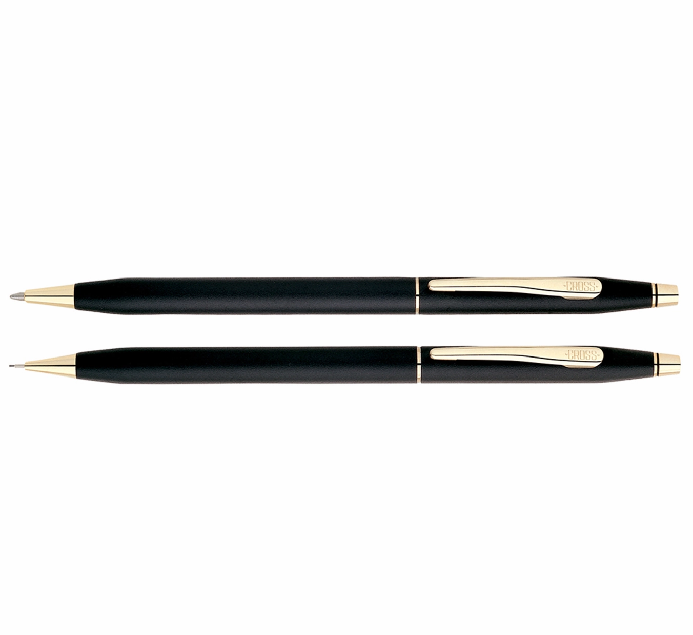 Cross Classic Century Classic Black Ballpoint Pen/0.7mm Pencil Set accentuated by 23 Karat gold-plated appointments