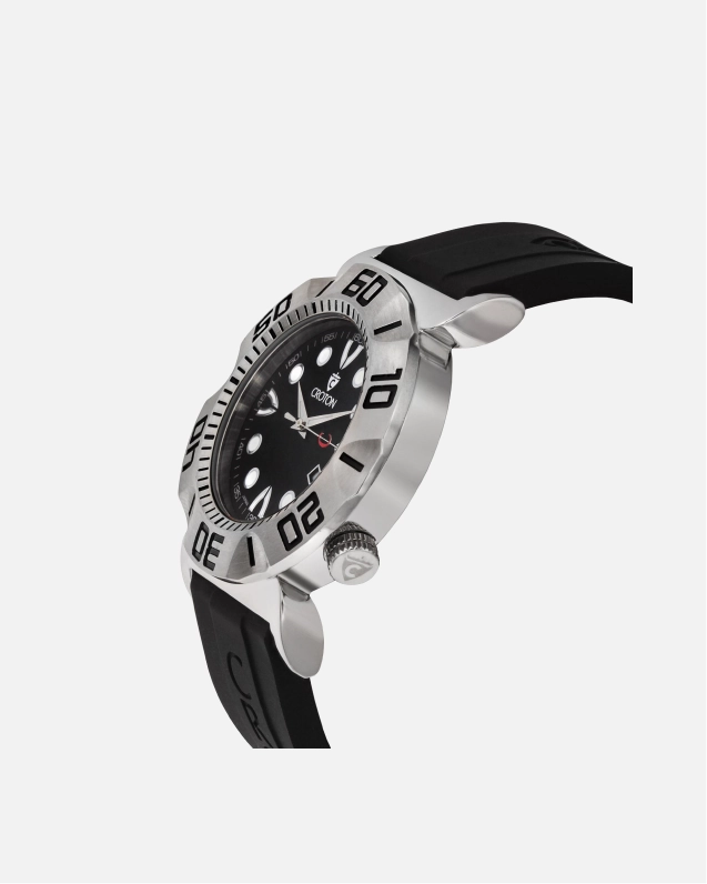 Croton Men's "Vortex" Stainless Quartz Watch with Black Silicon Strap