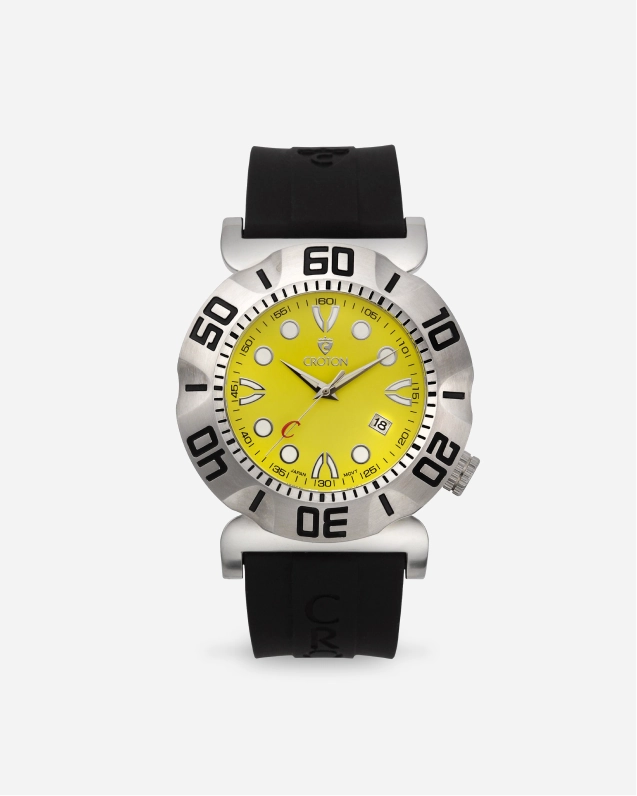 Croton Men's "Vortex" Stainless Quartz Watch with Black Silicon Strap