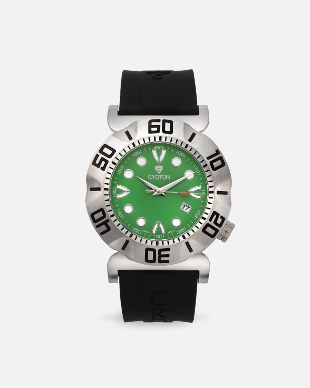 Croton Men's "Vortex" Stainless Quartz Watch with Black Silicon Strap