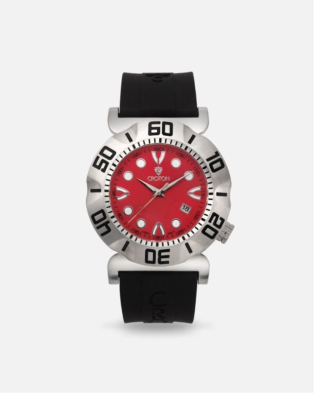 Croton Men's "Vortex" Stainless Quartz Watch with Black Silicon Strap