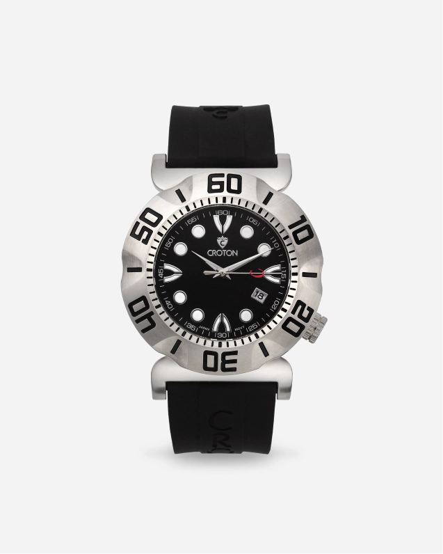 Croton Men's "Vortex" Stainless Quartz Watch with Black Silicon Strap