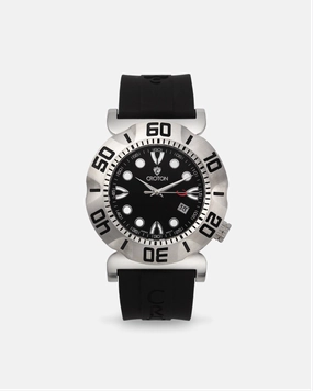 Croton Men's "Vortex" Stainless Quartz Watch with Black Silicon Strap