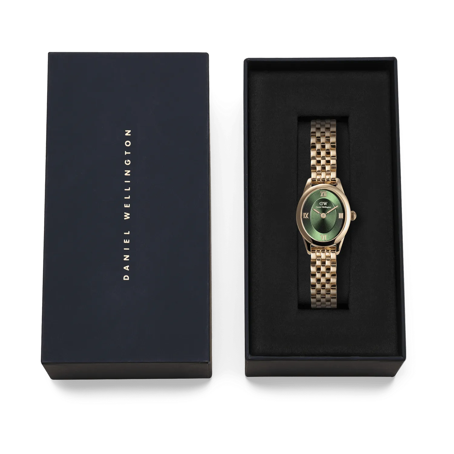 Daniel Wellington Ophelia Mini Beans Link Emerald Gold Dial Watch DW00100804