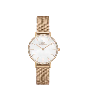 Daniel Wellington Petite 28 Bezel Mesh White Mother of Pearl Rose Gold Watch