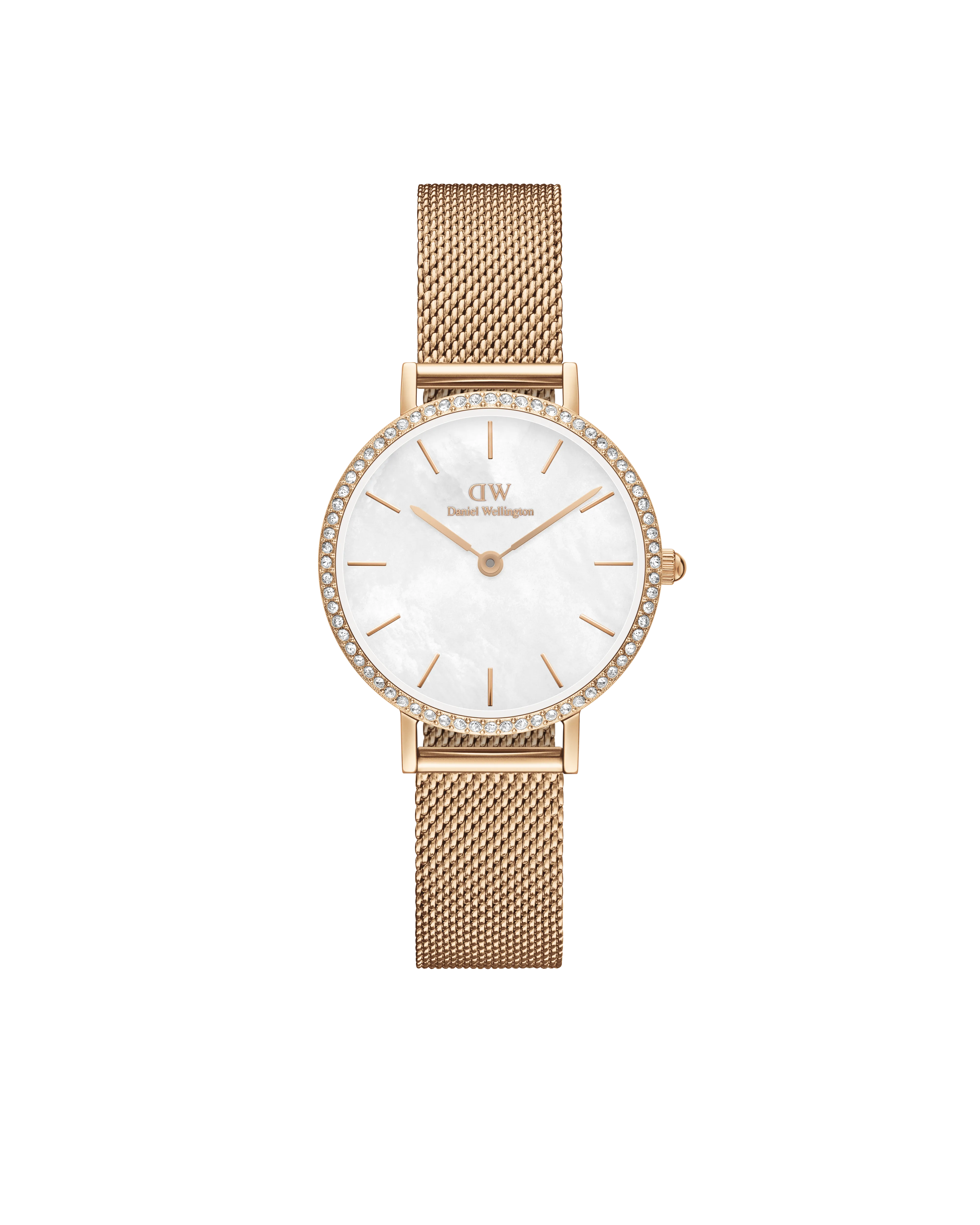 Daniel Wellington Petite 28 Bezel Mesh White Mother of Pearl Rose Gold Watch