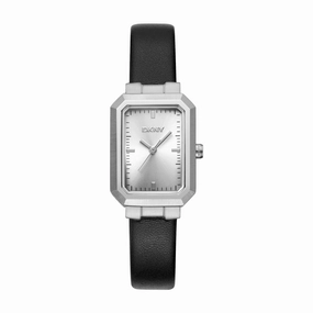 DKNY Uptown Midi Silver Dial Black Leather Strap Watch DK1L076L0015