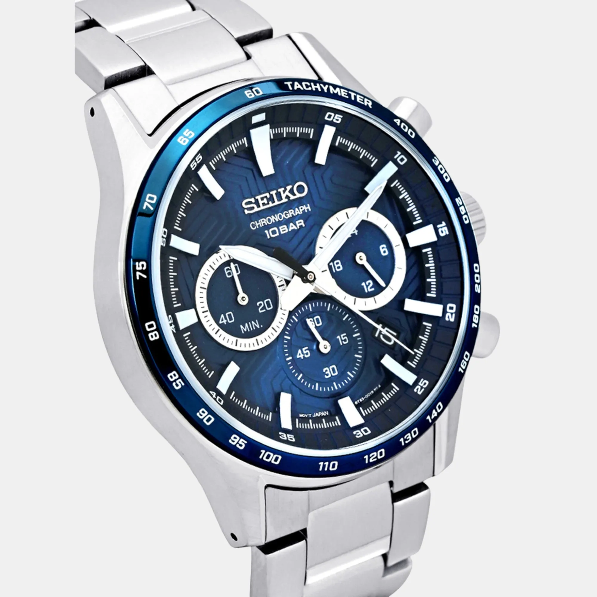 Dress Men Quartz Blue Dial Chronograph Stainless Steel Watch SSB445P1