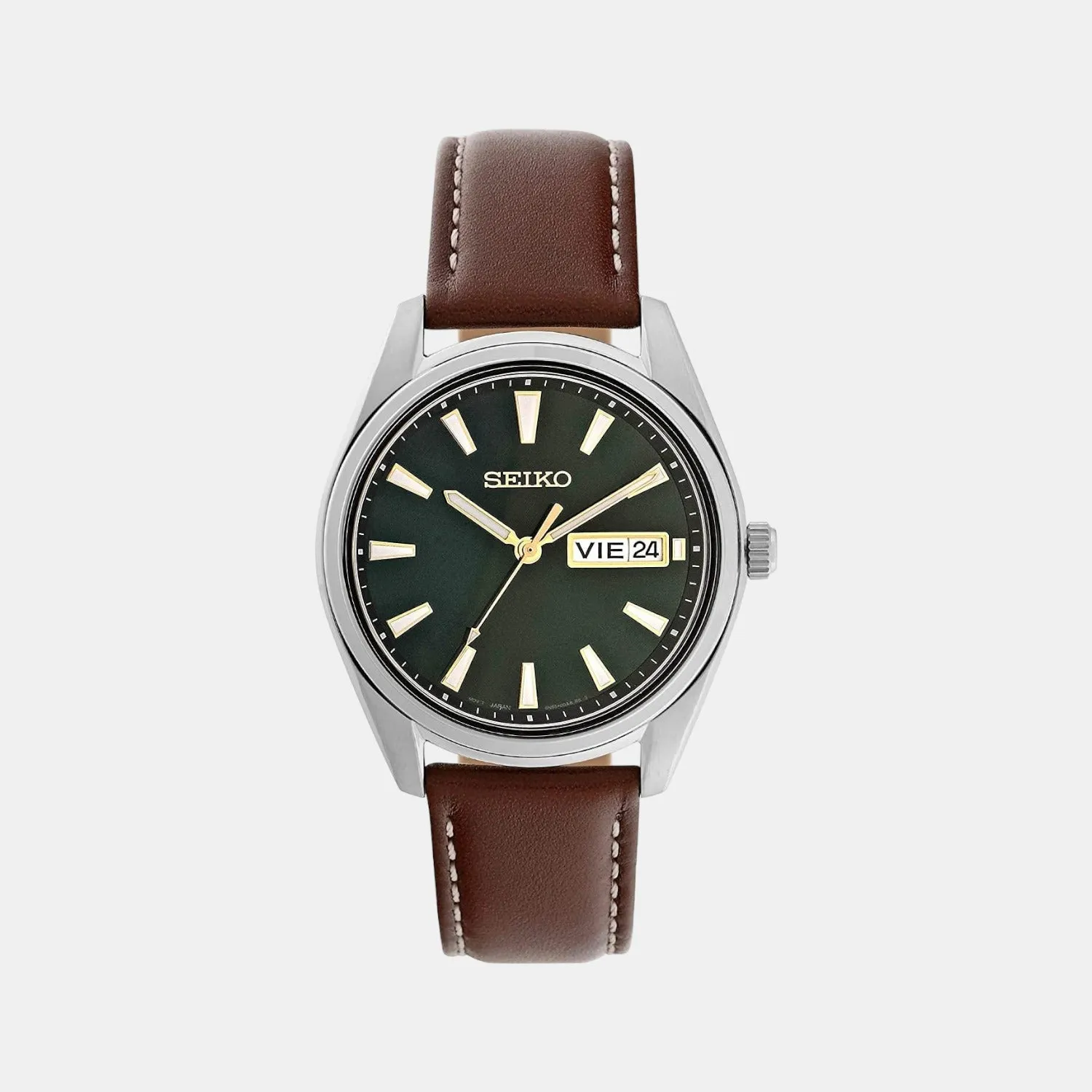 Dress Men Quartz Green Dial Analog Leather Watch SUR449P1