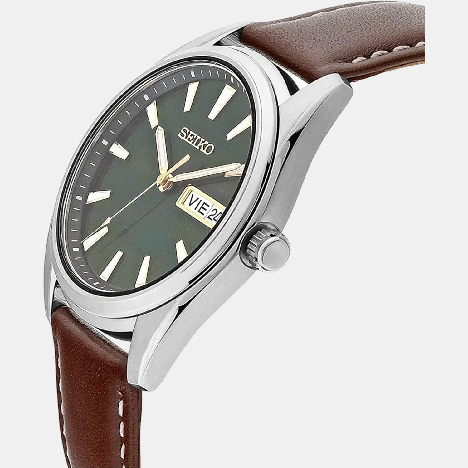 Dress Men Quartz Green Dial Analog Leather Watch SUR449P1