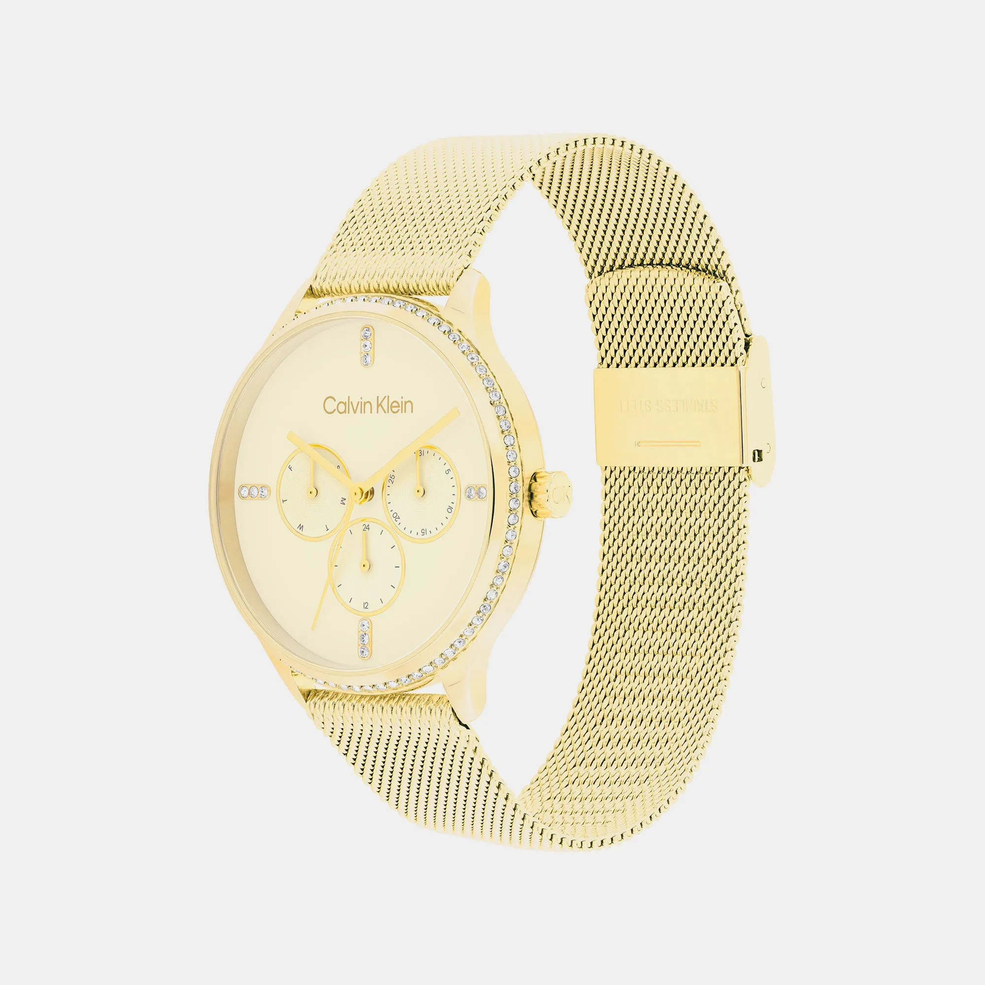 Dress Women Gold Dial Multi-Function Mesh Watch 25200372