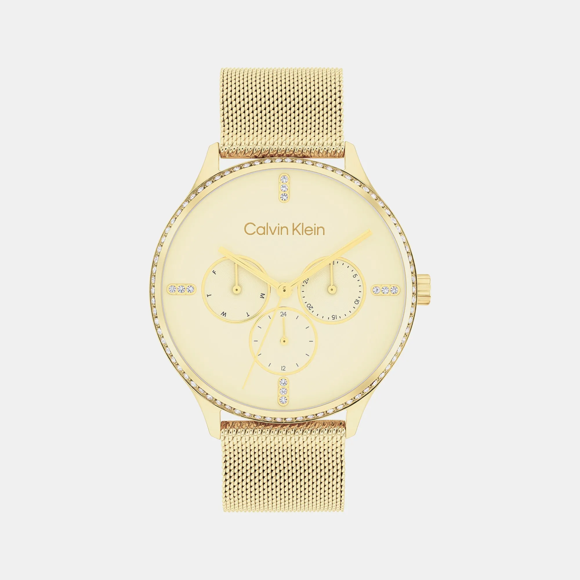 Dress Women Gold Dial Multi-Function Mesh Watch 25200372