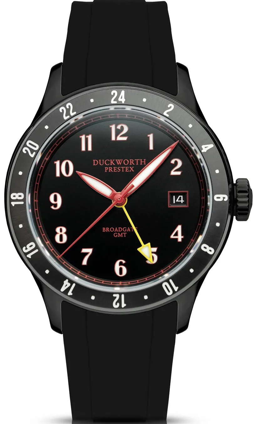 Duckworth Prestex Broadgate GMT Black PVD Black Rubber Watch