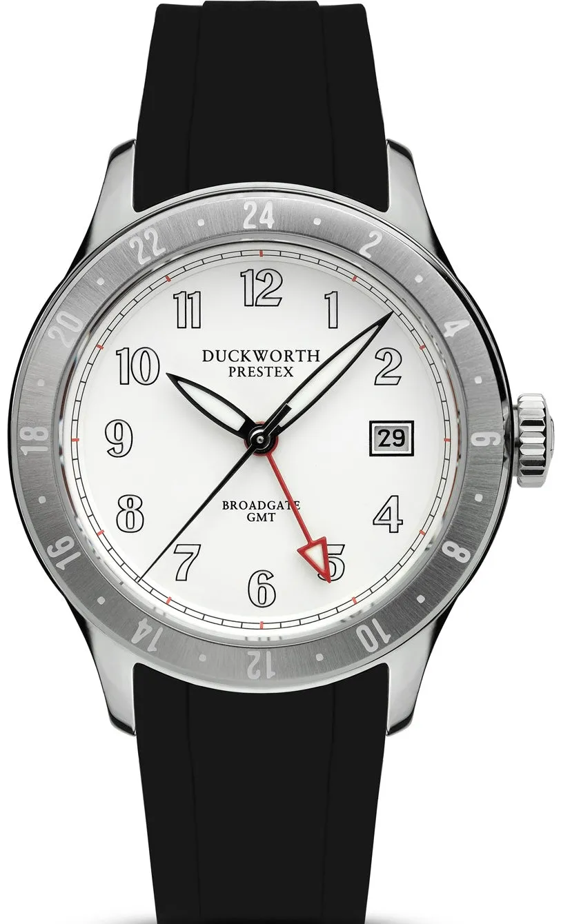 Duckworth Prestex Broadgate GMT White Black Rubber Watch