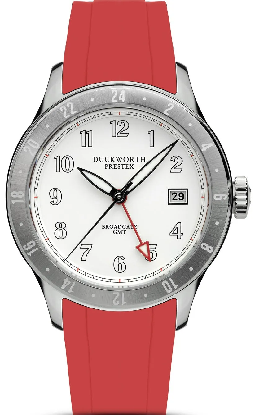 Duckworth Prestex Broadgate GMT White Red Rubber Watch