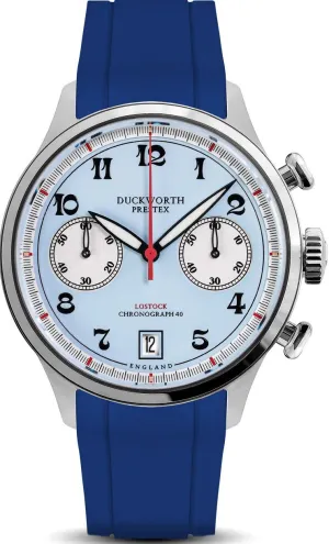 Duckworth Prestex Lostock Blue 40mm Quartz Chronograph Blue Rubber Watch