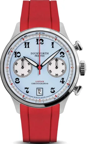Duckworth Prestex Lostock Blue 40mm Quartz Chronograph Red Rubber Watch