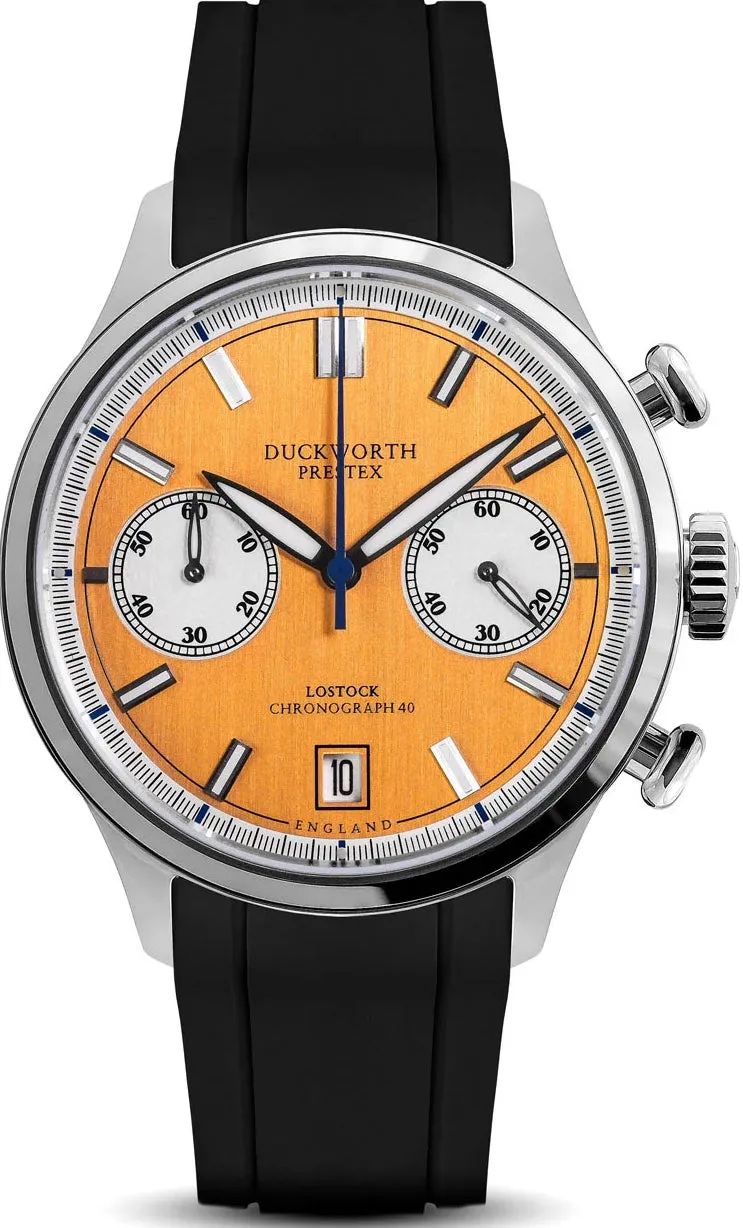 Duckworth Prestex Lostock Orange 40mm Quartz Chronograph Black Rubber Watch