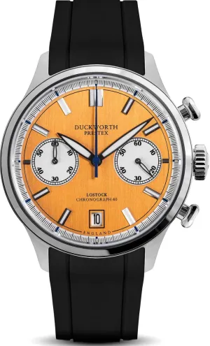 Duckworth Prestex Lostock Orange 40mm Quartz Chronograph Black Rubber Watch