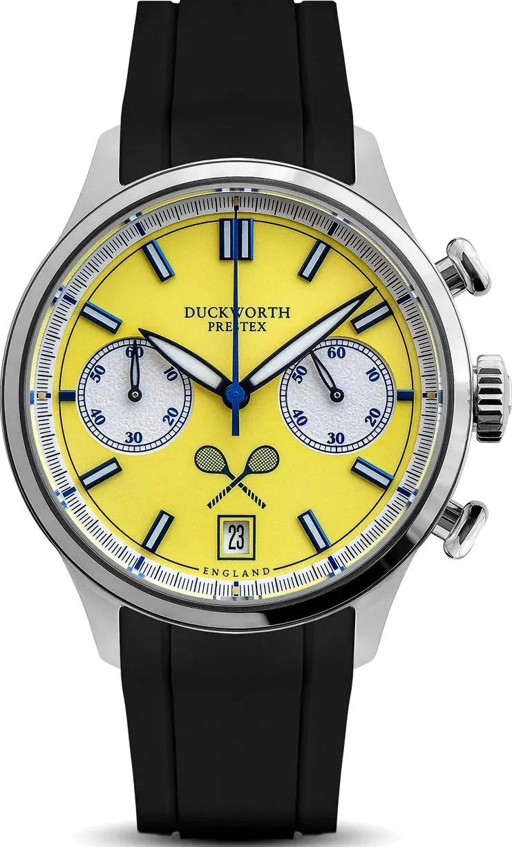 Duckworth Prestex Lostock Yellow 40mm Quartz Chronograph Black Rubber Watch