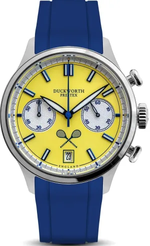 Duckworth Prestex Lostock Yellow 40mm Quartz Chronograph Blue Rubber Watch
