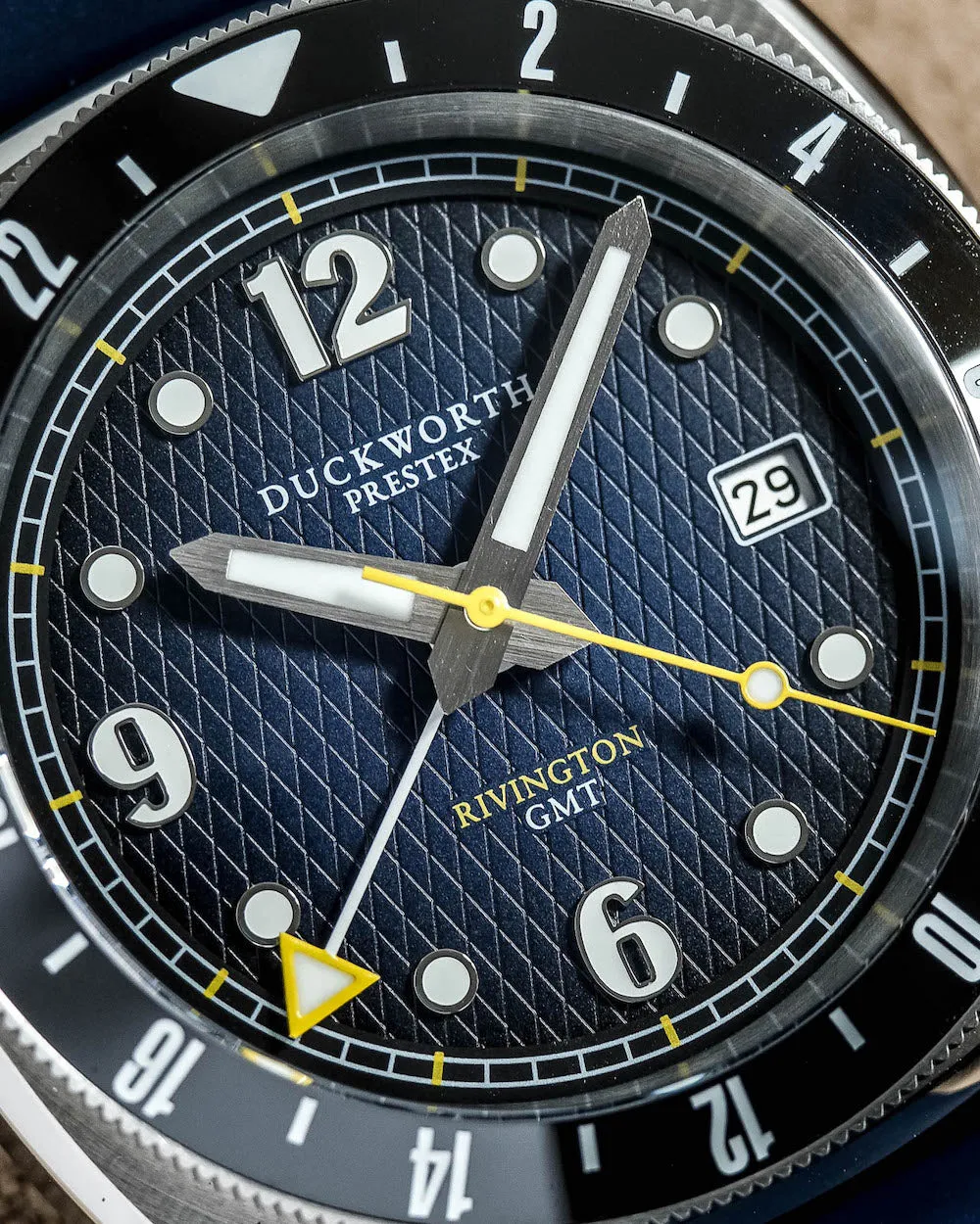 Duckworth Prestex Rivington GMT Blue Fume Black Leather Watch