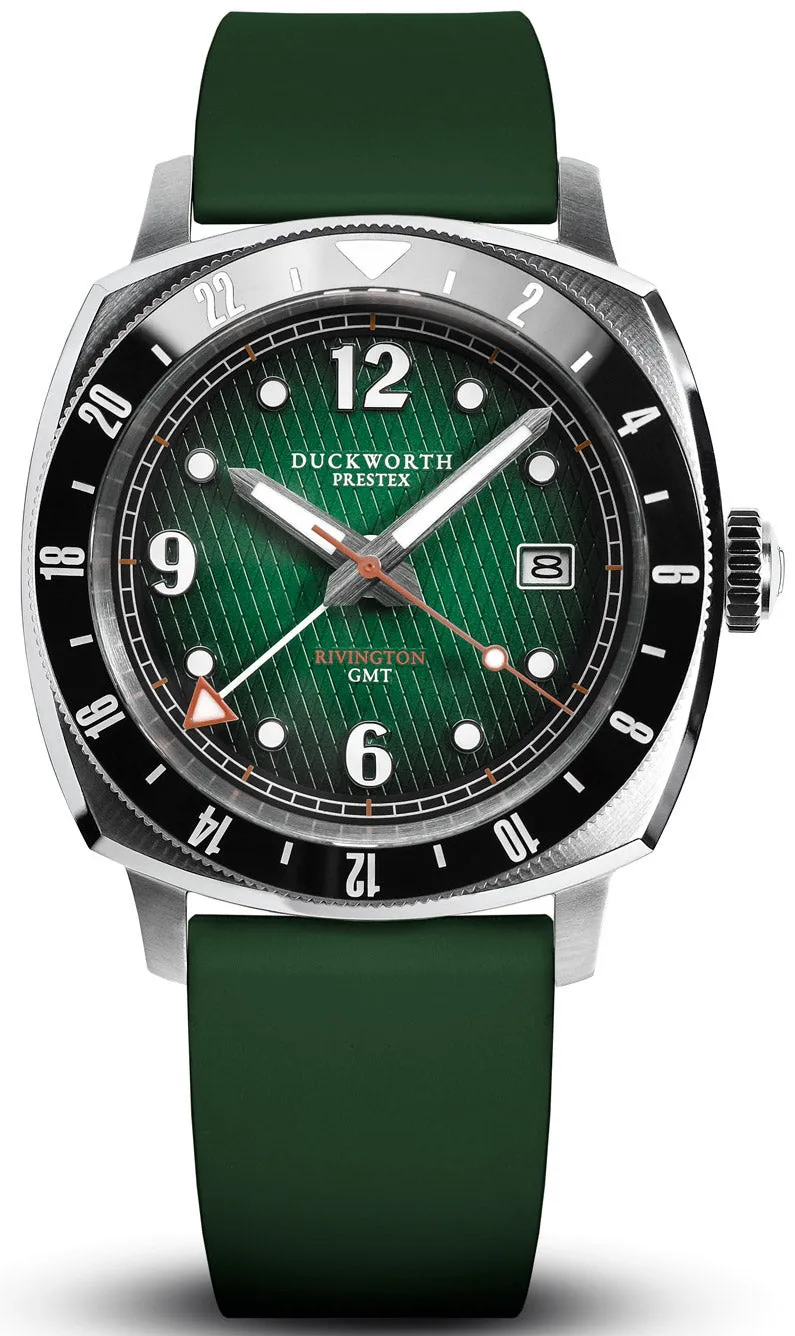 Duckworth Prestex Rivington GMT Green Fume Green Rubber Watch