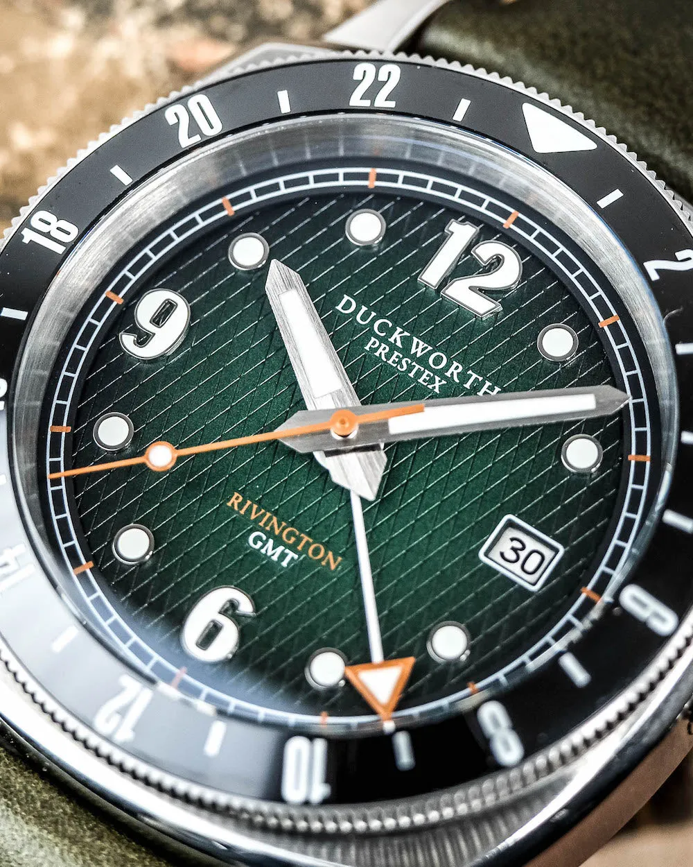 Duckworth Prestex Rivington GMT Green Fume Olive Green Leather Watch