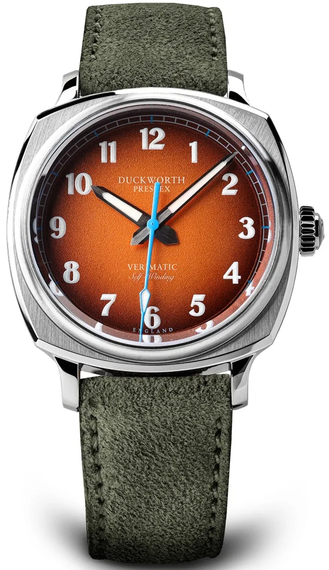 Duckworth Prestex Verimatic Orange Fume Birch Green Suede Watch