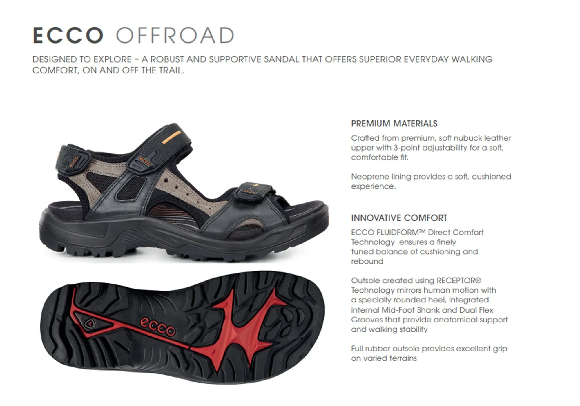 ECCO Mens Offroad Comfortable Leather Adjustable Sandals ecco Shoes