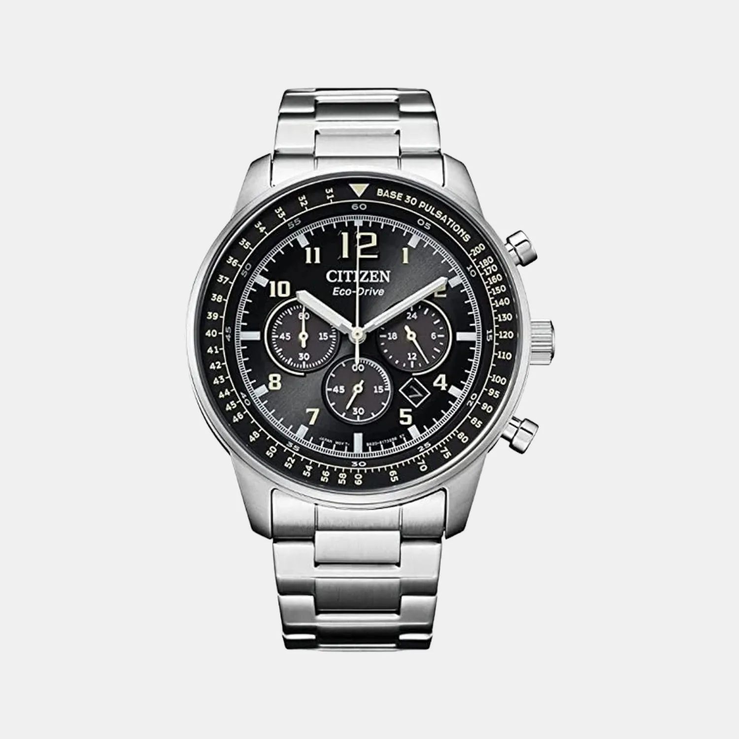 Eco-Drive Men Black Dial Chronograph Stainless Steel Watch CA4500-83E