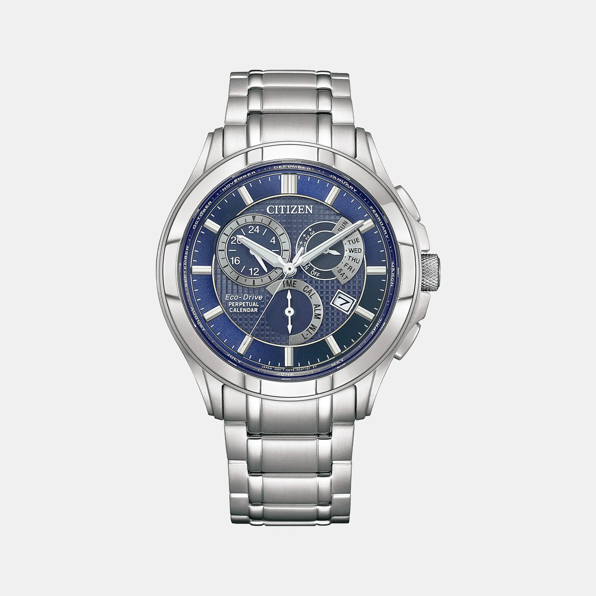 Eco-Drive Men Blue Dial Chronograph Stainless Steel Watch BL8160-58L