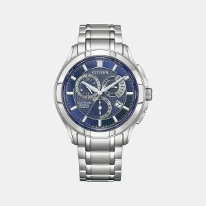 Eco-Drive Men Blue Dial Chronograph Stainless Steel Watch BL8160-58L