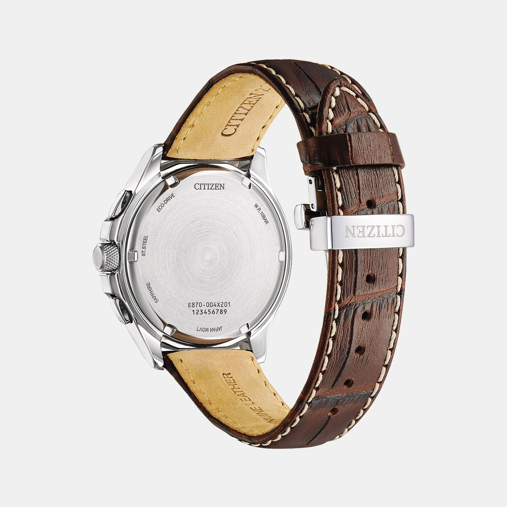 Eco-Drive Men Brown Dial Chronograph Leather Watch BL8160-07X
