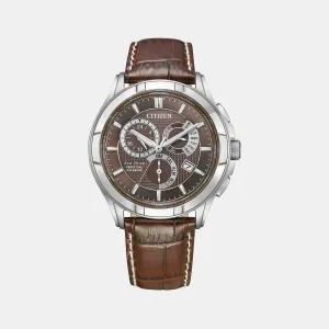 Eco-Drive Men Brown Dial Chronograph Leather Watch BL8160-07X