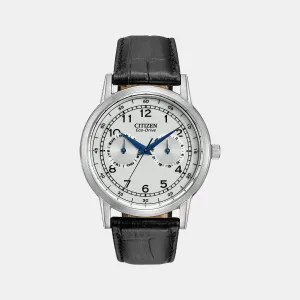 Eco-Drive Men White Dial Analog Leather Watch AO9000-06B