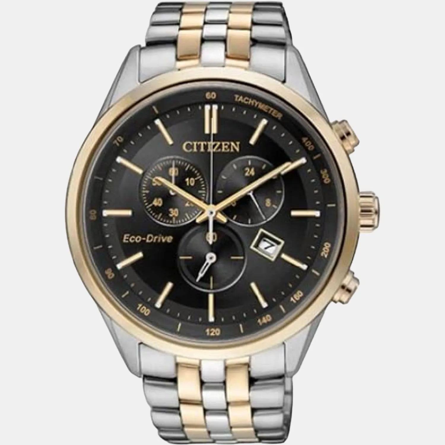 Eco-Drive Men's Black Stainless Steel Chronograph Watch AT2144-54E