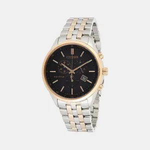 Eco-Drive Men's Black Stainless Steel Chronograph Watch AT2144-54E