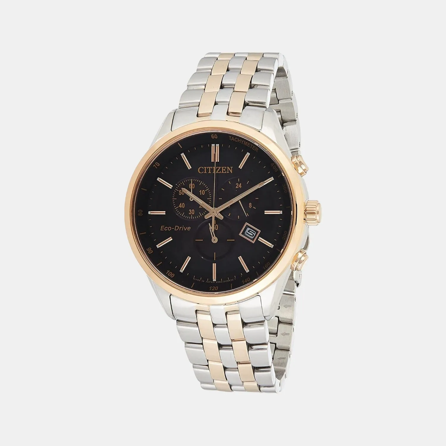 Eco-Drive Men's Black Stainless Steel Chronograph Watch AT2144-54E