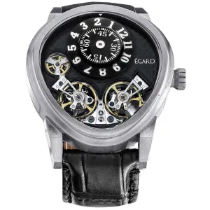 Egard Men's Watch - Quantus V3 Automatic Black Dial Leather Strap | WCH-5072-G-STL