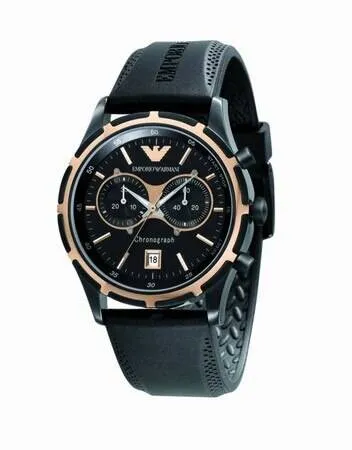 Emporio Armani Black Dial Quartz Men's Watch with Rubber Strap AR0584