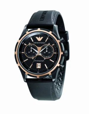 Emporio Armani Black Dial Quartz Men's Watch with Rubber Strap AR0584