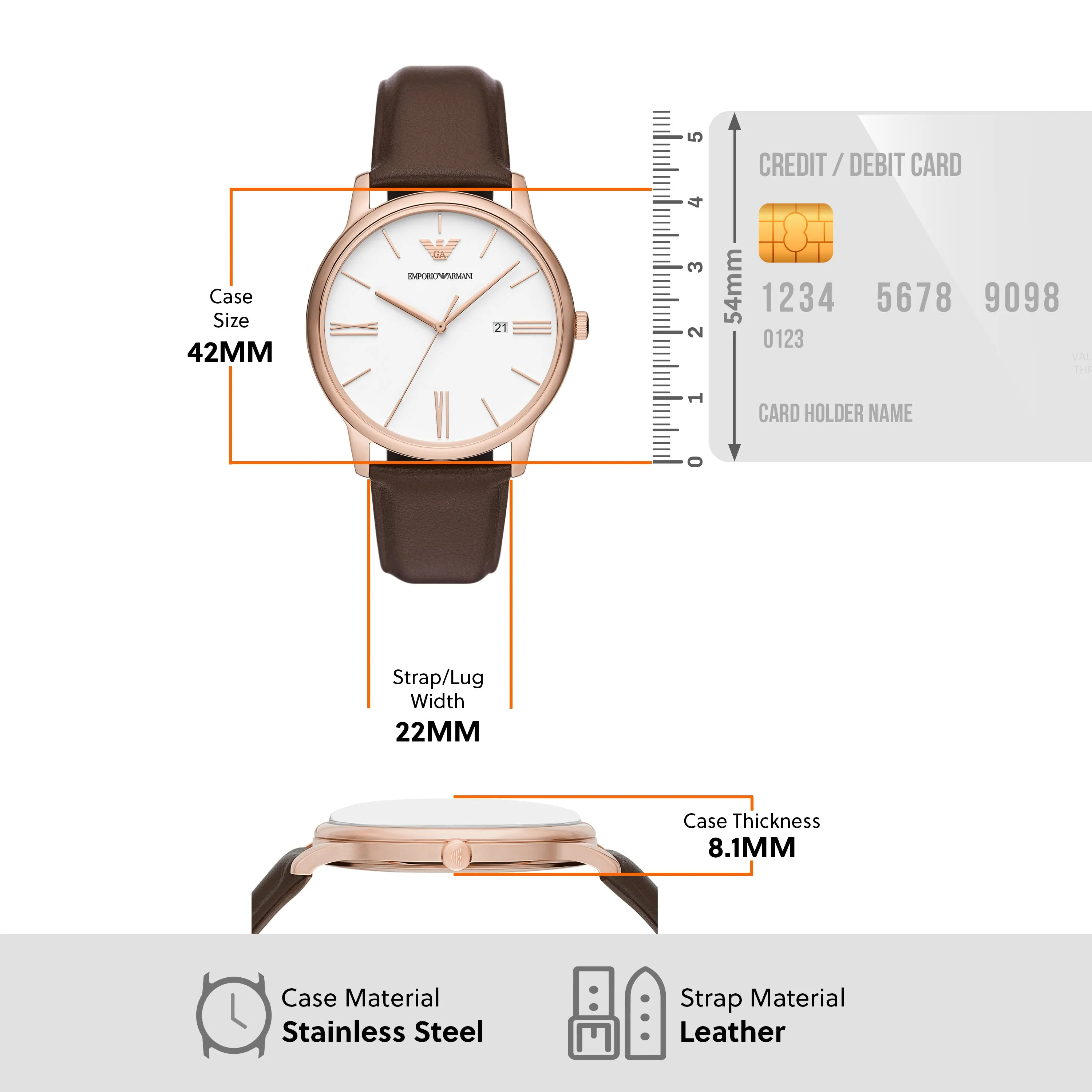Emporio Armani Elegant White Dial Brown Leather Watch AR11572